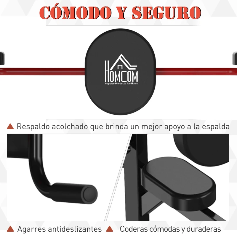 HOMCOM Estación Dip Torre de Dominadas para Hogar Oficina Gimnasio Altura Ajustable con 6 Orificios Tubo de Acero Soporta hasta 120 kg 94x80,5x180-230 cm Negro