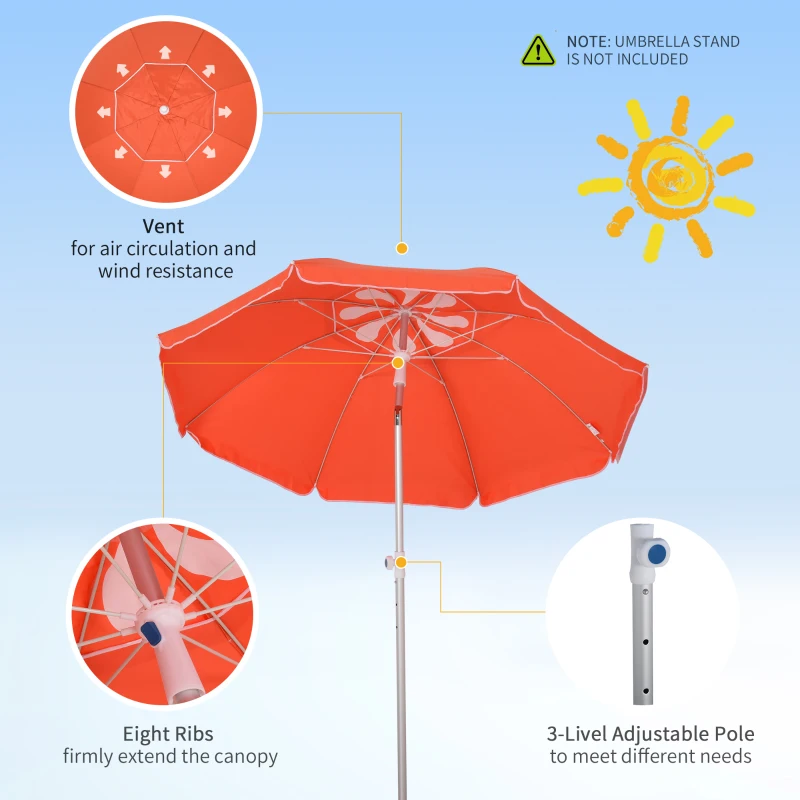 Outsunny Arc. 1.9m Beach Umbrella w/ Adjustable Angle Pointed Design Carry Bag Orange
