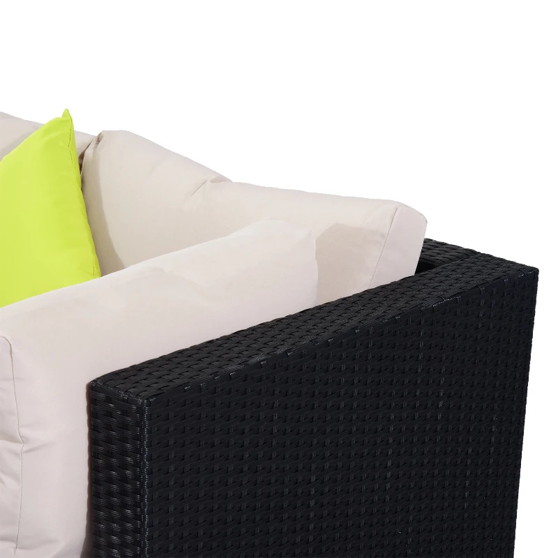 Outsunny Conjunto de Muebles de Ratán para Jardín y Terraza - 7 piezas Mesa Sofás y Taburetes - Color Negro