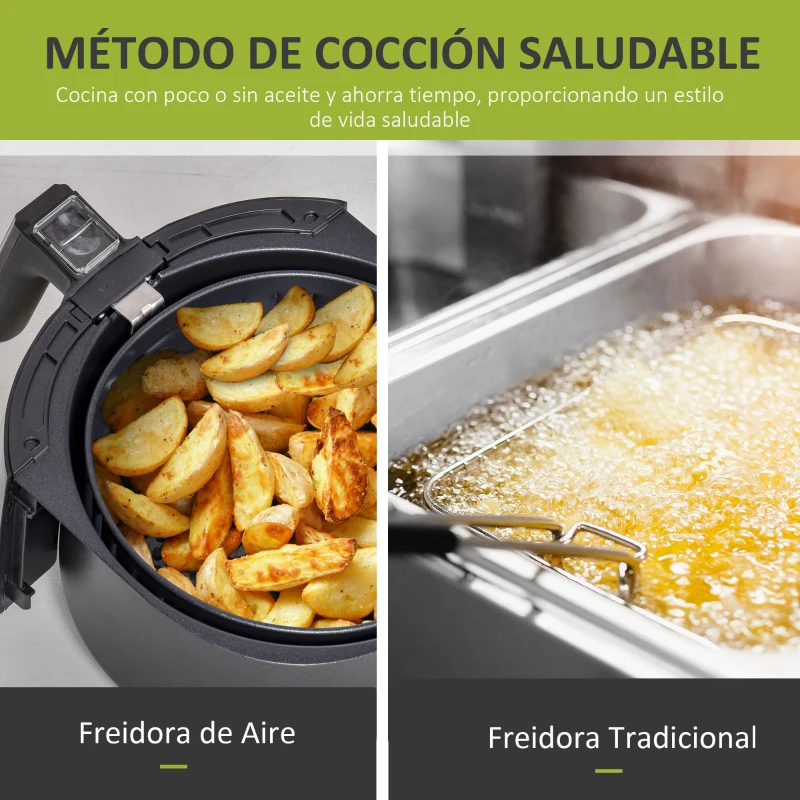 HOMCOM Freidora sin Aceite 3.5 L Freidora de Aire Inteligente 1500W con Pantalla LED Táctil 7 Programas Temporizador Temperatura Ajustable y Apagado Automático 34,4x28,1x30,6 cm Negro