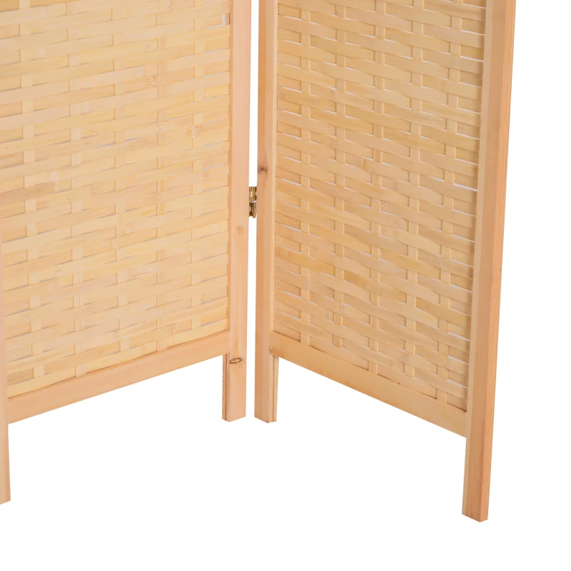 HOMCOM Biombo Separador de Madera Mimbre 4 Paneles Separador de Ambientes Divisor de Habitaciones Dormitorio 180x2x180cm