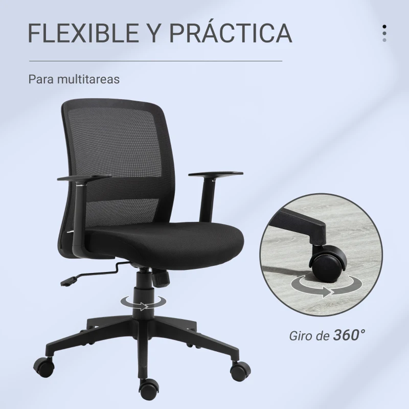 Vinsetto Silla de Oficina Ligera Silla de Juvenil con Altura Ajustable Reposabrazos Soporte Lumbar Respaldo Transpirable y Función Basculante 58x60x89-99 cm Negro
