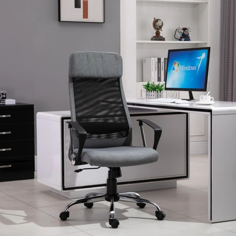 Vinsetto Silla de Oficina Ergonómica Silla de Escritorio Basculante Giratoria con Altura Ajustable del Asiento para Hogar Oficina 62x62x118-128 cm Gris