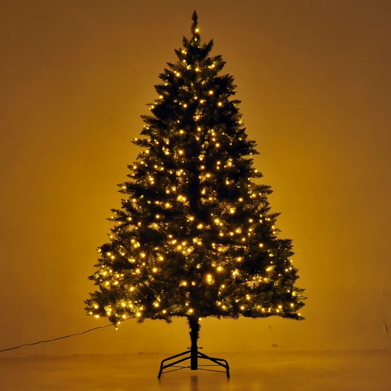 HOMCOM Árbol de Navidad Grande Artificial Árbol 200cm + Soporte 1880 Ramas 650 Luces LED con Color Blanca Cálida Verde PVC