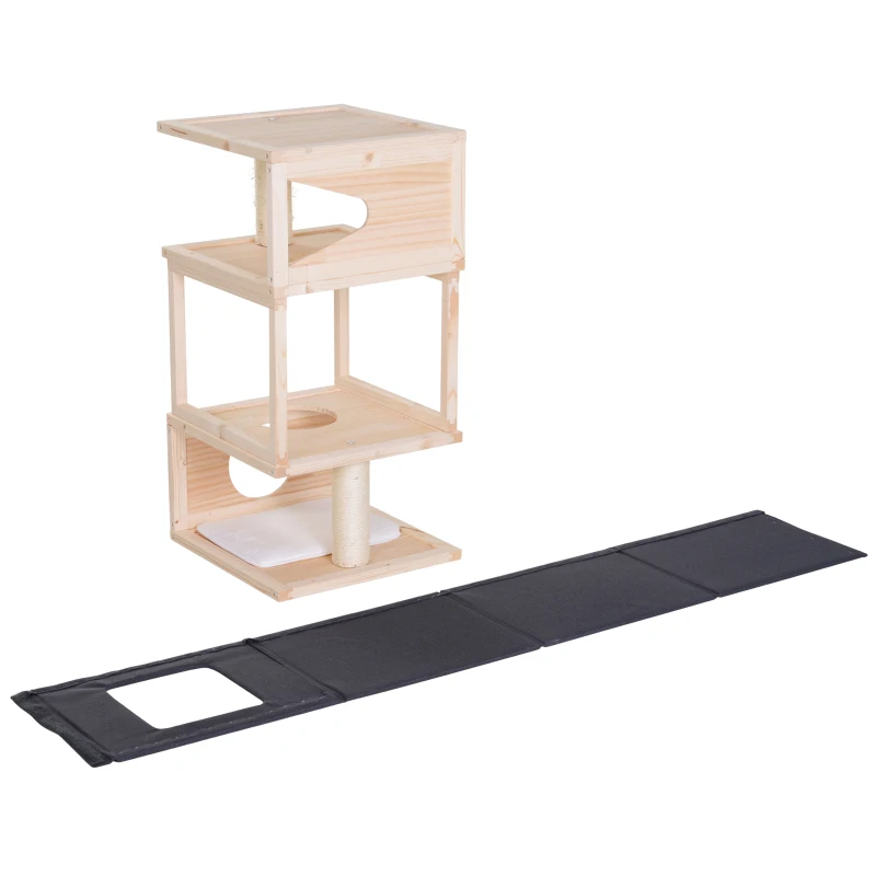 PawHut Árbol para gatos Caseta Mascota Rascador Grande Tablero de Arañar con un Condominio Espacioso con 2 Rascadores con Plataformas 40x40x80cm