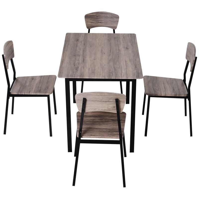 HOMCOM 5 Piezas Conjunto de Mesa y 4 Sillas de Comedor Juego Muebles de Cocina Sala Escritorio Madera y Metal Gris