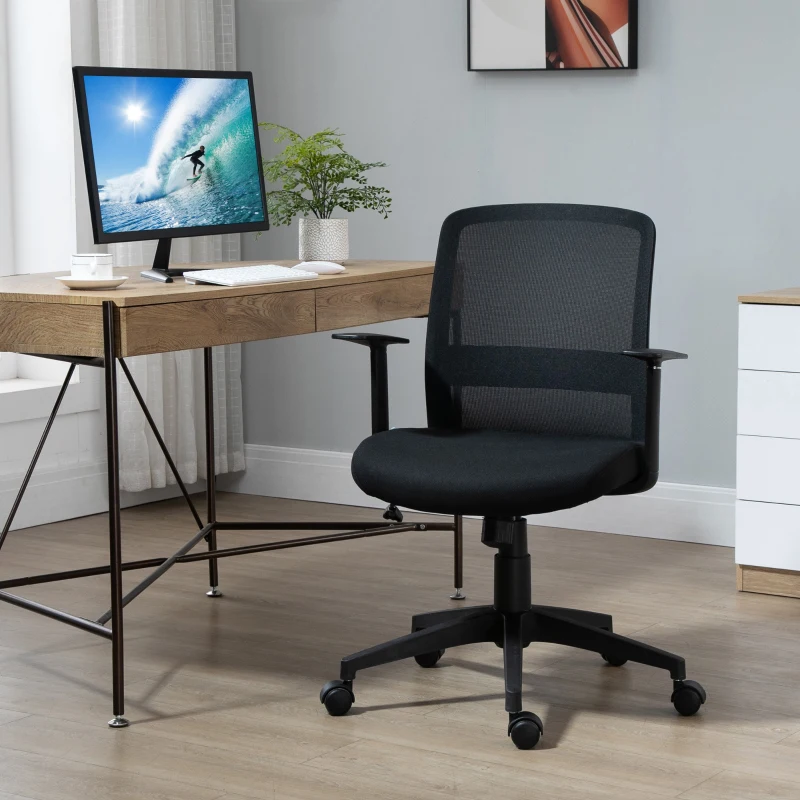 Vinsetto Silla de Oficina Ligera Silla de Juvenil con Altura Ajustable Reposabrazos Soporte Lumbar Respaldo Transpirable y Función Basculante 58x60x89-99 cm Negro