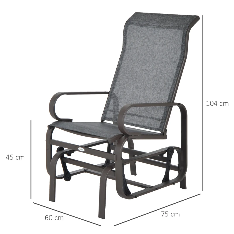 Outsunny Silla Balancin Portátil Cómodo Mecedora para Patio Jardín Terraza con 4 Brazos Oscilante Resistente Metal Tela Textilene Carga 165 KG 75x60x104 cm Marrón