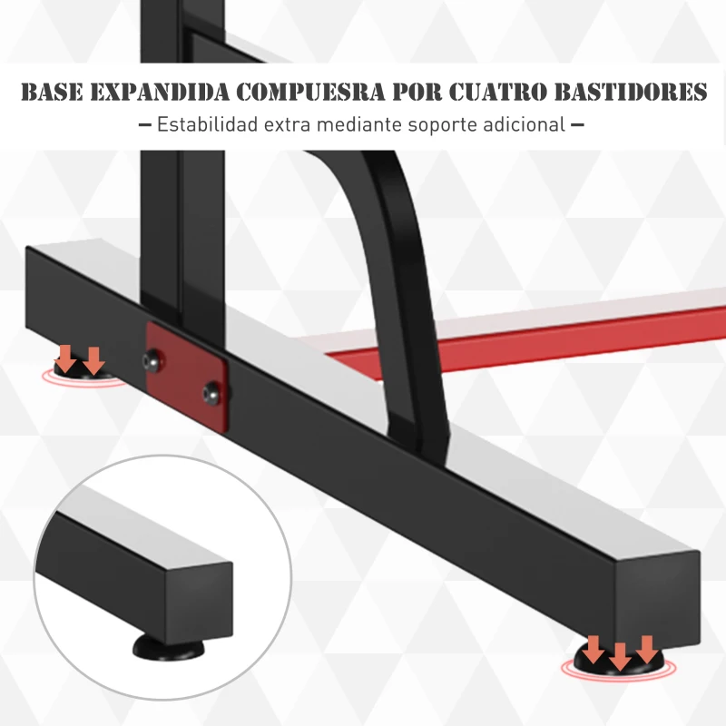 HOMCOM Estación Dip Torre de Dominadas para Hogar Oficina Gimnasio Altura Ajustable con 6 Orificios Tubo de Acero Soporta hasta 120 kg 94x80,5x180-230 cm Negro