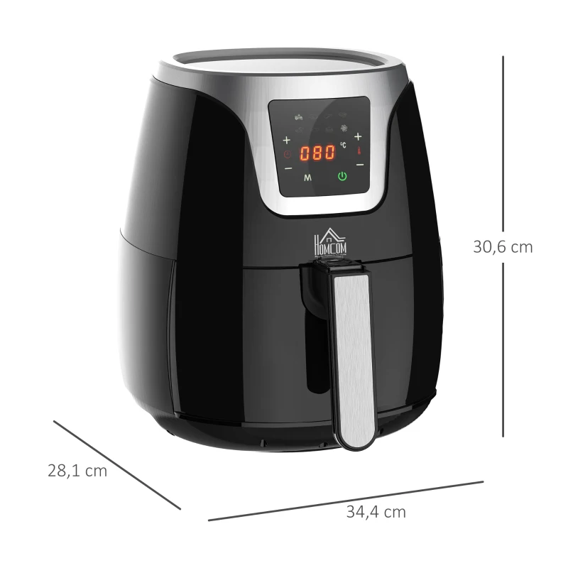 HOMCOM Freidora sin Aceite 3.5 L Freidora de Aire Inteligente 1500W con Pantalla LED Táctil 7 Programas Temporizador Temperatura Ajustable y Apagado Automático 34,4x28,1x30,6 cm Negro