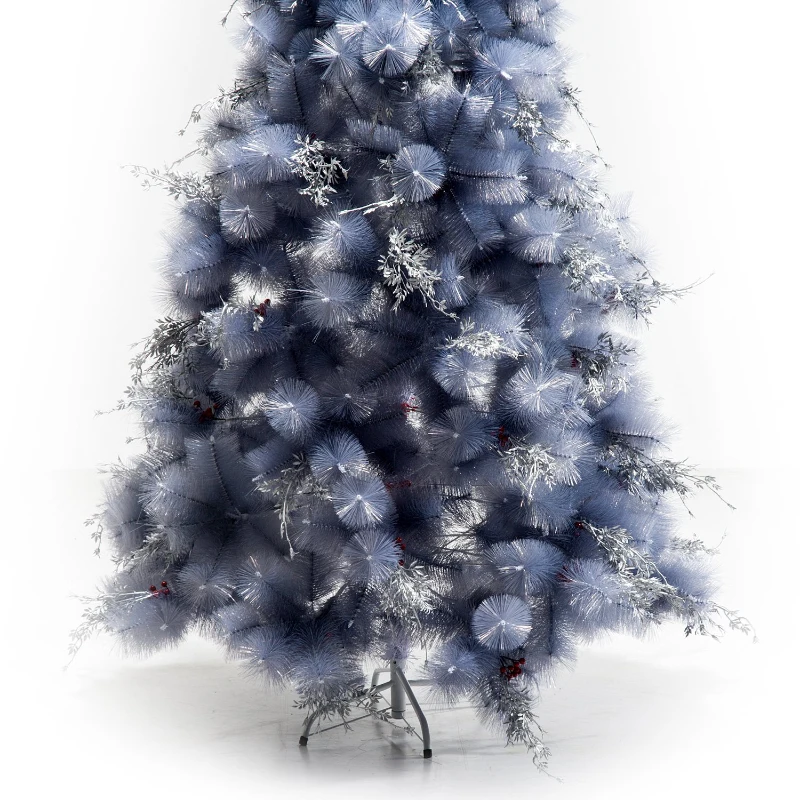 HOMCOM Árbol de Navidad 210cm Artificial Árbol de Pino Decoración Navideña con Piezas de Decoración 499 Ramas Gris Metal PET