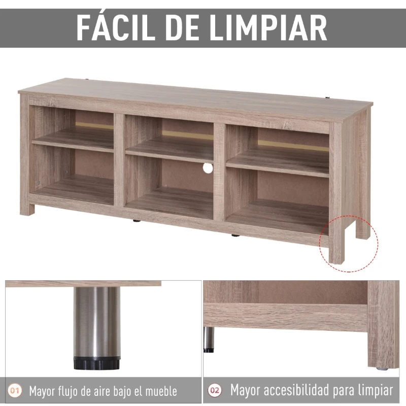 HOMCOM Mesa Soporte TV Multimedia Mueble TV Estantería Multiusos de Salón Comedor Mesa para TV con 3 Estantes Ajustables 160x40x61cm Carga 70kg Madera