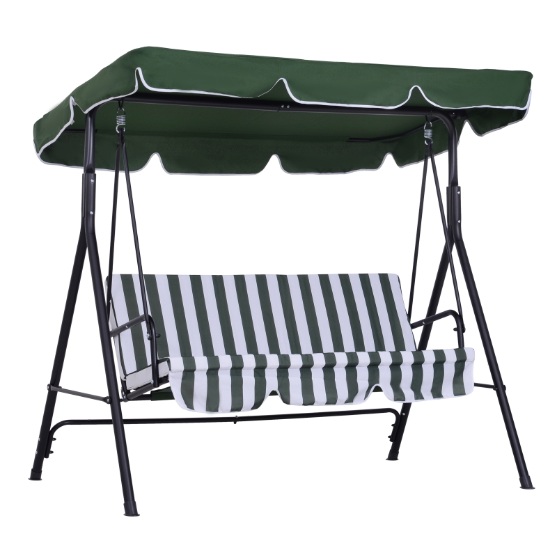 Outsunny Columpio de Jardín de 3 Plazas Silla Balancín con Parasol Techo Ajustable en Ángulo para Terraza Balcón Carga Máx. 200 kg Acero 172x110x153 cm Verde