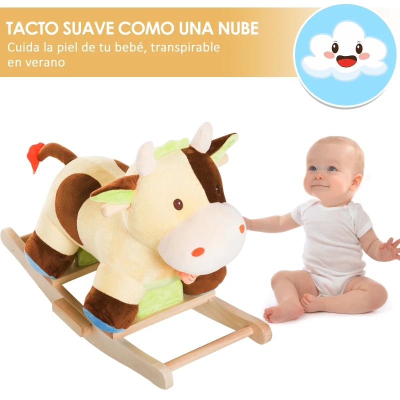 HOMCOM Caballito Balancín de Peluche para Niños +3 Años Forma Vaca 60x34x46cm