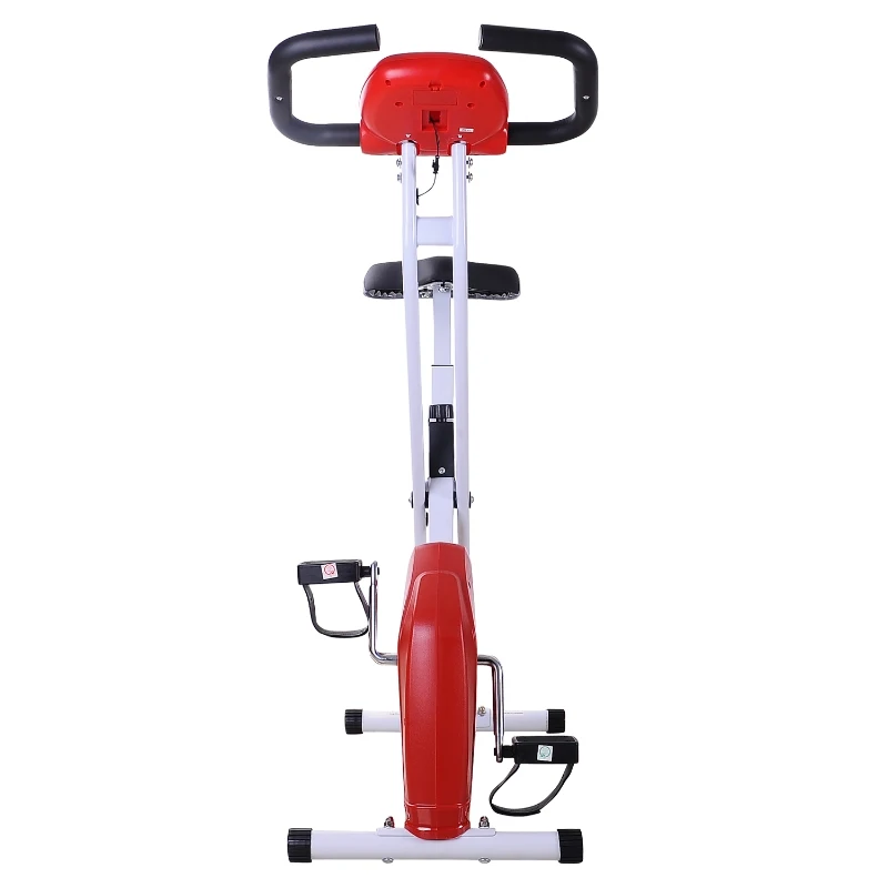 HOMCOM Bicicleta Estática Plegable Bicicleta de Ciclismo Vertical con Resistencia de  8 Niveles Pantalla LCD Asiento Ajustable Soporta hasta 110 kg 83x43x110 cm Rojo