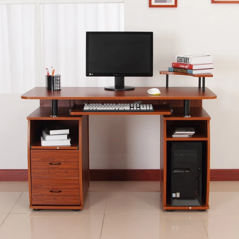 HOMCOM Mesa de Ordenador PC para Oficina o Estudio Escritorio Despacho Dormitorio Hogar Escuela 120x55x85cm Nogal MDF