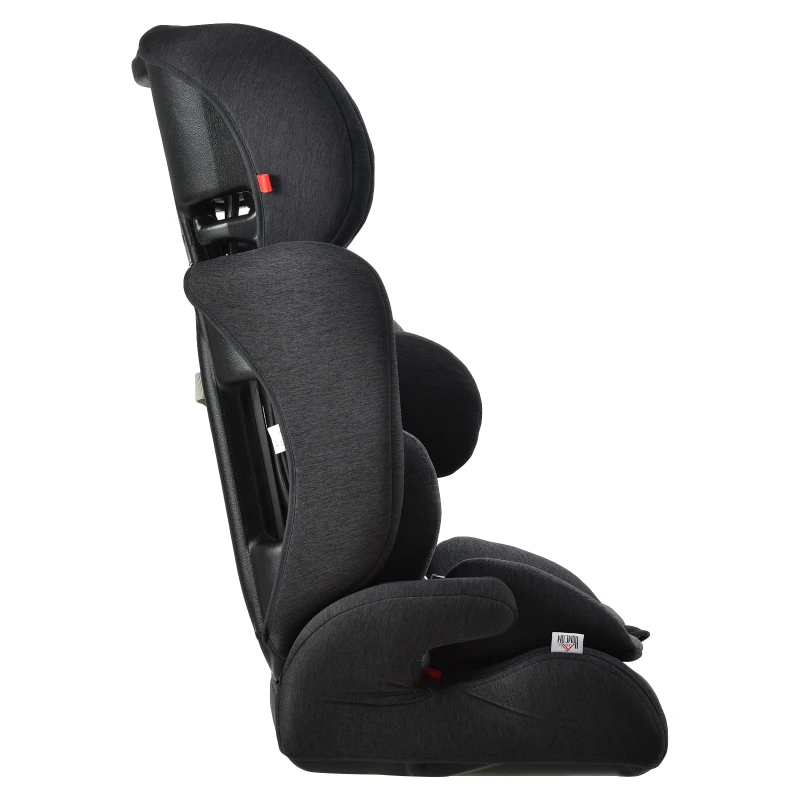 HOMCOM Silla de Coche para Niños de Grupo 1/2/3 Asiento de Seguridad Reposacabezas Desmontable Ajustable en Altura Cinturón de Cinco Puntos 43x41x70-79 cm Negro y Gris