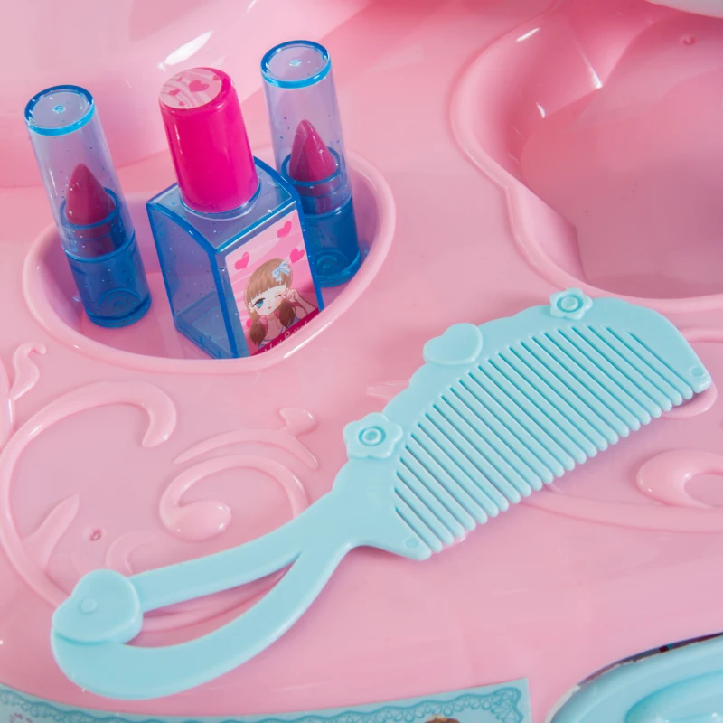 HOMCOM Tocador Infantil Princesa Mesita de Maquillaje con Luz y Sonido Secador de Pelo Accesorios Includios Cajón Extraíble 43.5x31.5x72.5cm