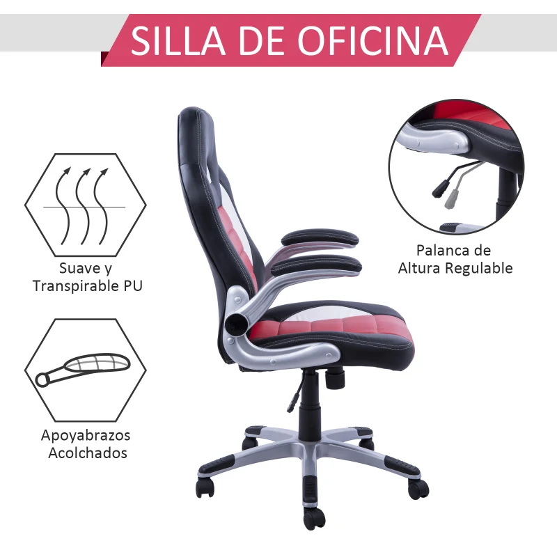 Silla de Oficina Racing Deportiva para Despacho tipo Silla Ejecutiva modo giratorio - Negro Rojo Blanco