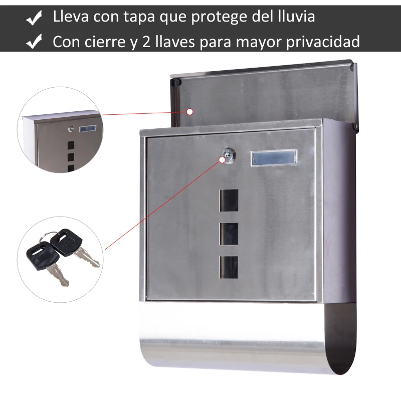 HOMCOM Buzón Exterior de Acero Inoxidable para Cartas Correo Postal