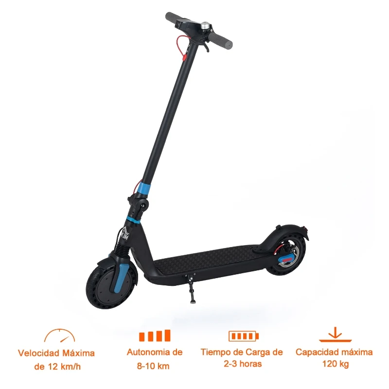 HOMCOM Patinete Eléctrico para Adultos y Adolescentes Scooter Eléctrico Plegable con Ruedas de Caucho Macizo Faro Luz de Freno Carga 120 kg 104x44x116 cm Negro