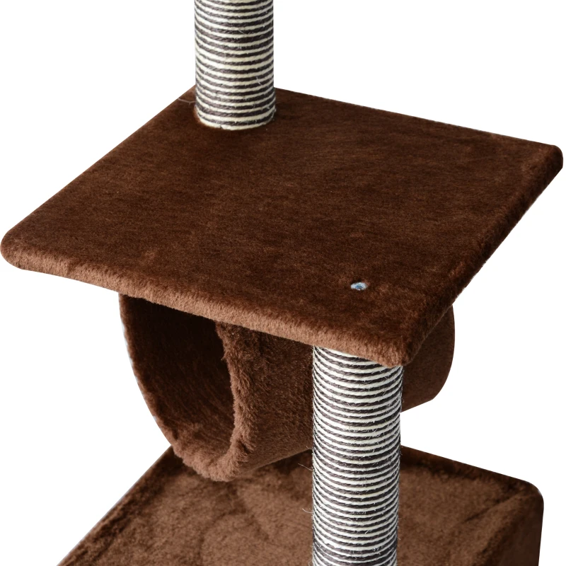 PawHut Árbol para gatos Rascador Grande con Plataformas Casetas Bolas de Juego 35x35x104cm tablero de partículas Cubierto de Felpa Beige