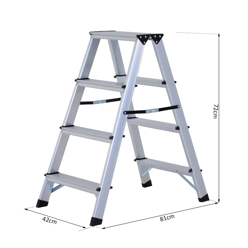 HomCom® Escalera de Tijera Aluminio Plegable Escalera Doméstica de Mano Ambos Lados 4 Peldaños Carga 150kg