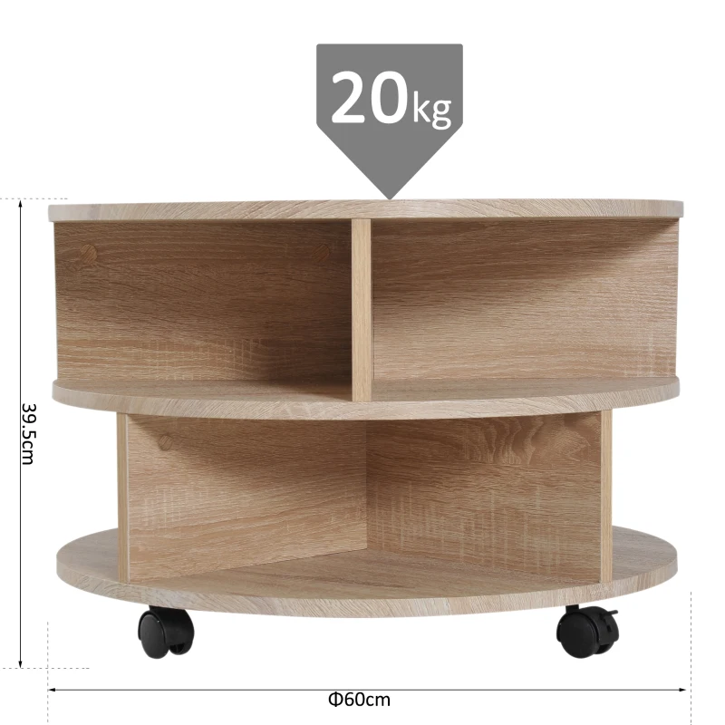 HOMCOM Mesa de Centro Mesita Café Té con Ruedas Mueble Salón Comedor Mesa Auxiliar Estilo Contemporáneo Mesa para Sofá Sala de Estar Φ60x39.5cm