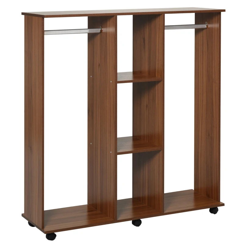 HOMCOM Armario Abierto para Colgar y Almacenar Ropa Tipo Guardarropa con Ruedas - Madera - Color Marrón - 120x40x128 cm