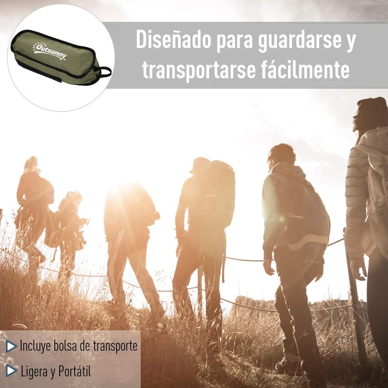 Silla de Camping Plegable con Bolsa de Transporte Altura Ajustable Ligera Sporta hasta 120kg Aluminio y Poliéster 58x49x55-64 cm Verde