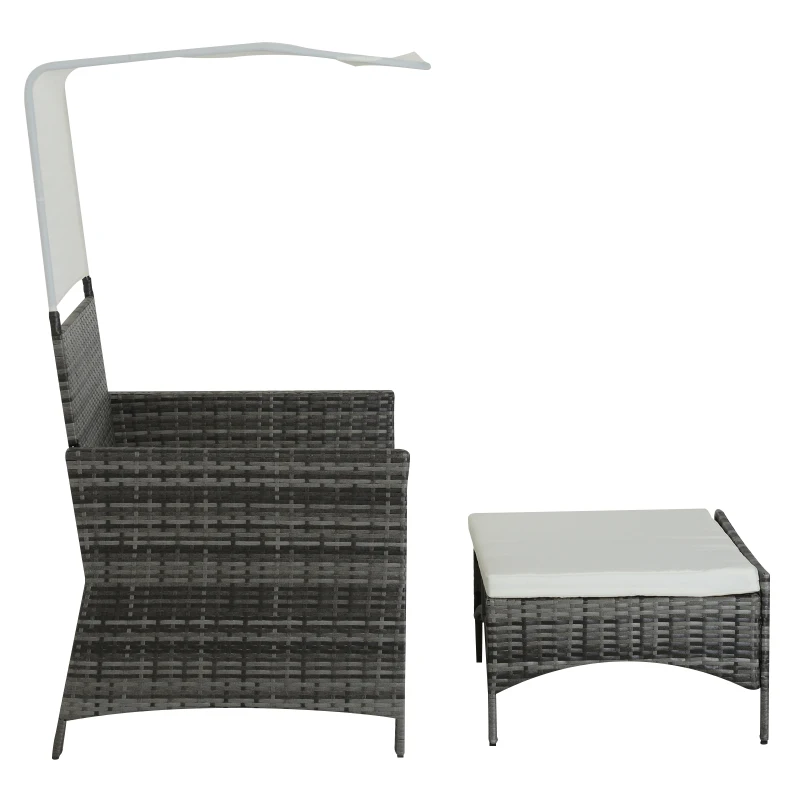 Sofá de Ratán Dos Plazas Sillón Mueble para Jardín Terraza con Reposapiés Extraíble Toldo Cojín Desmontable 126x75x150cm Gris