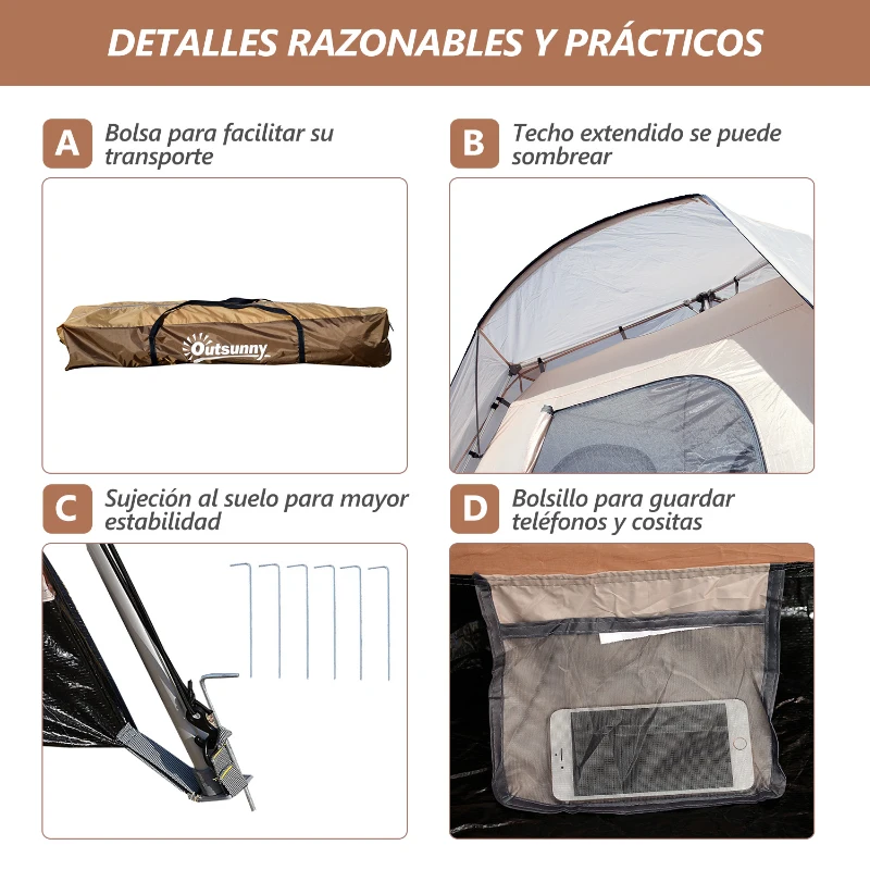 Outsunny Tienda de Campaña Familiar 4-8 Personas Tipo Refugio para Playa Picnic y Camping Pop-Up Instantánea y Portátil con Bolsa de Transporte Ventanas Mosquitera Protección Solar UV 2.6x2.6x2.1m