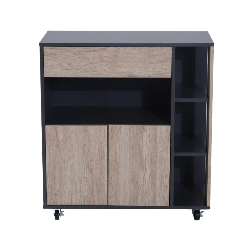 HOMCOM Armario de Suelo para Cocina Mueble Auxiliar Multiusos Diseño Moderno Espacioso con Cajón Estantes Ruedas Universales 80x39x86,5 cm