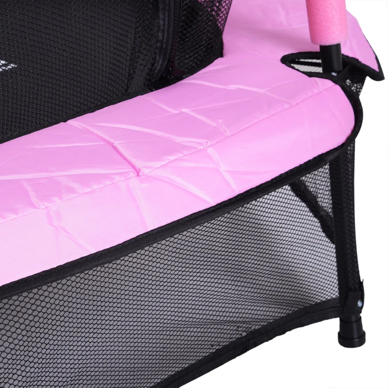HOMCOM Cama Elástica Infantil Trampolín para Niños con Red Protectora Puerta con Cremallera +3 Años para Interiores y Exteriores Marco Acero 140x140x158 cm Rosa