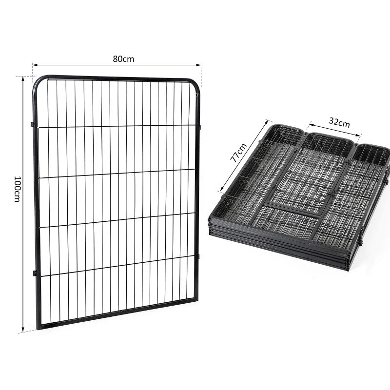 HOMCOM Parque para Mascotas Perros 8 Vallas 80x100cm Corral Plegable con Puerta y Doble Pestillo Paneles Metálicos Cerca de Entrenamiento Negro