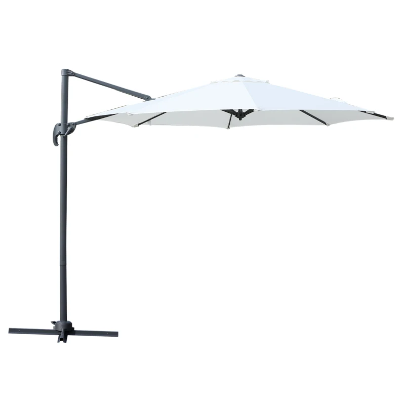 Outsunny Sombrilla de Aluminio Jardín Ø300x250 cm Parasol Excéntrico con Rotación 360° Inclinación de 6 Niveles con Manivela Ventilación y Base Cruzada para Patio Terraza Crema