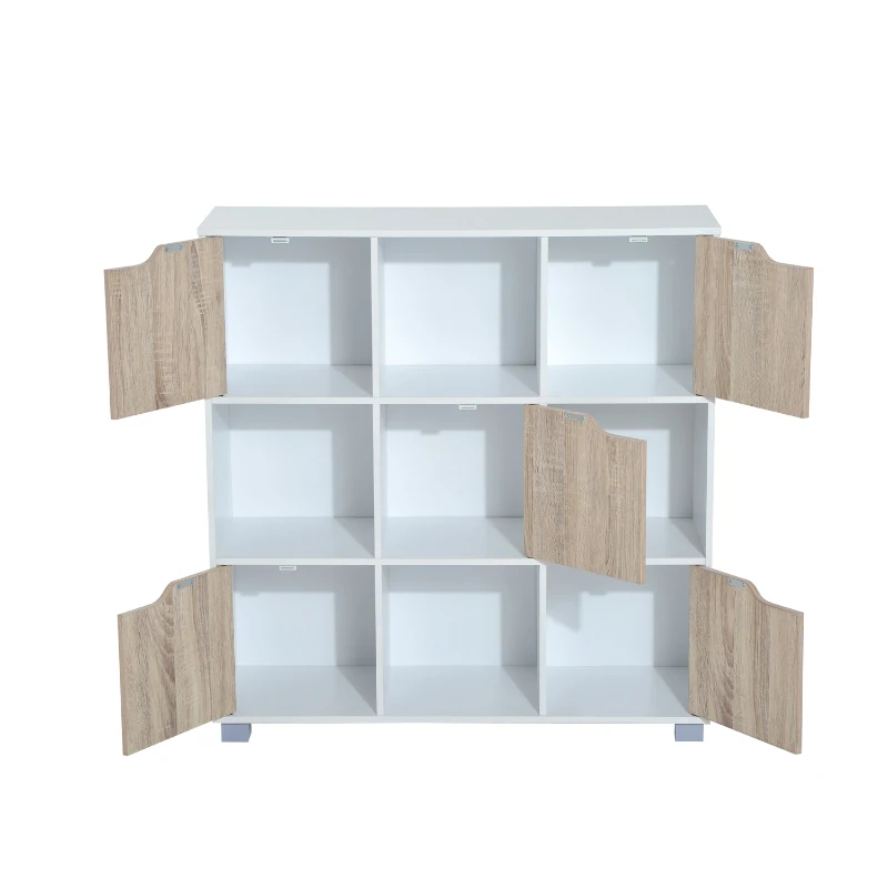 HOMCOM Estantería Librería Alta para libros tipo Biblioteca Organizador Multifuncional Blanco-Roble (9 Cubos)