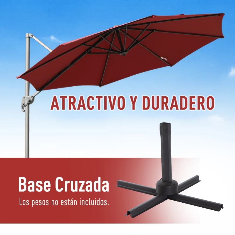 Outsunny Parasol Excéntrico Sombrilla Inclinable Φ2.94x2.48M con Manivela Tela de Poliéster Resistente a UV para Jardín Patio Playa Piscina Terraza Grande y Estable