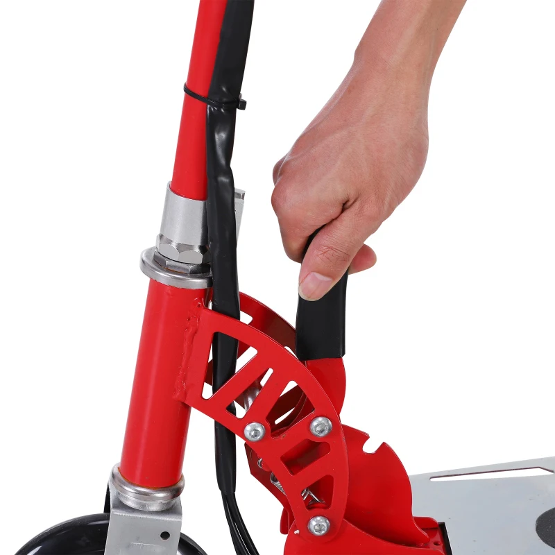 HOMCOM Patinete Eléctrico Niño Scooter Plegable Rojo Patinete Eléctrico Scooter Plegable con Manillar y tipo Monopatín con Freno y Caballete 120W Carga 50kg 81.5x37x96cm (Rojo)