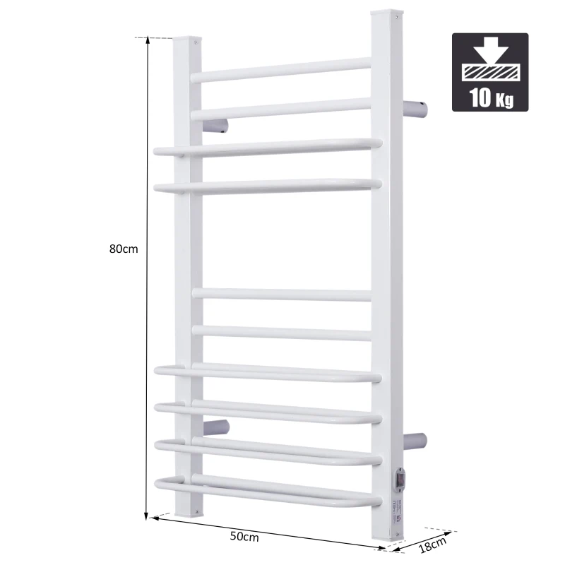 HOMCOM Toallero Eléctrico de Pared Radiador Calentador Secador Térmico de Toallas para Baño 50-55℃ 200W 16 Barras Aluminio y PP 50x18x80cm