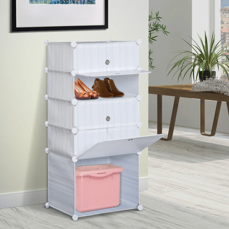 HOMCOM Armario Modular Plástico Estantería 5 Cubos Ropero Zapatero Aparador Combinado Ropero Zapatero Combinado Mueble Organizador Ropa Zapatos Accesorios Juguetes