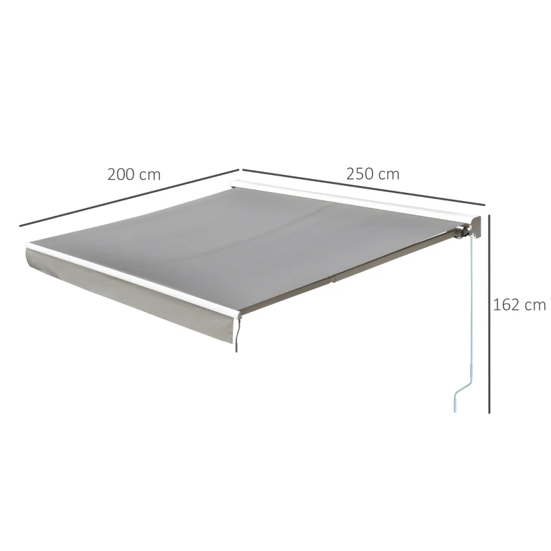 Outsunny Toldo Retráctil de Pared 250x200 cm Automática y Manual con Manivela y Mando a Distancia Luces LED Ajustable en Ángulo para Exterior Balcón Jardín Terraza Aluminio Gris