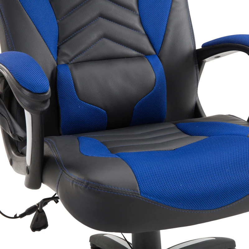 HomCom® Silla de Oficina Gaming con 6 Puntos de Masaje y Calefacción 2 Almohadas con Mando a Distancia 68x69x108-117cm Negro y Azul