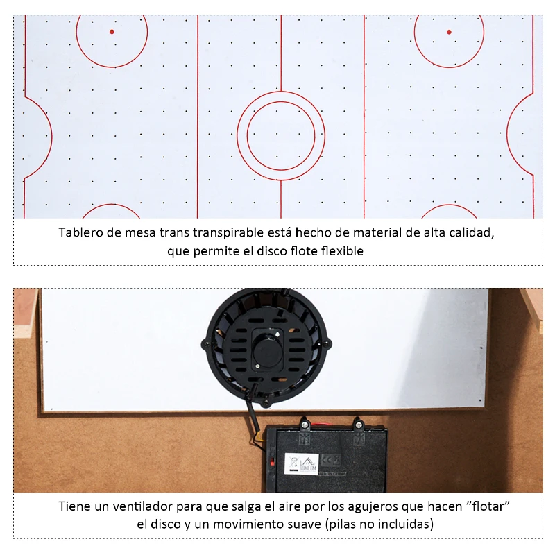HOMCOM Air Hockey Juego de Mesa de Madera con Ventilador 2 Discos y 2 Empujadores 74.5x36.5x64.5cm