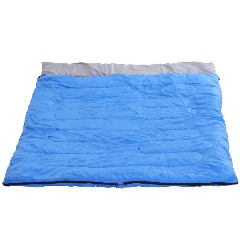 Saco de Dormir Doble Plaza Convertible en 2 Sacos Independientes 210x150 cm Azul