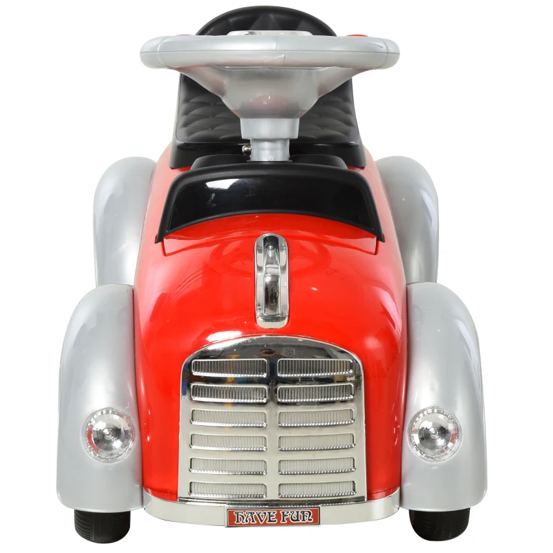 HOMCOM Coche para Bebés Mayores de 12 Meses Correpasillos para Niños en Forma de Vehículo Vintage con Sonidos y Bocina Espacio de Almacenaje 70x28,5x37 cm Rojo