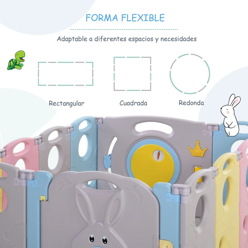 HOMCOM Parque Infantil Bebé de 14 Paneles Corralito Plegable con Puerta y juegos para Niños de +6 Meses Interior y Exterior 156x154x59 cm Multicolor