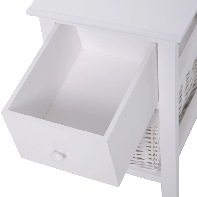 HomCom® Mesita de Noche Madera con 1 Cajón 1 Cesta 28x31x45cm Blanco