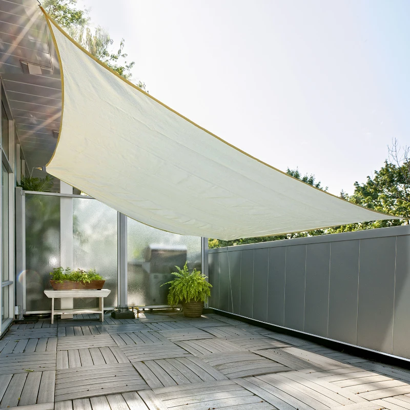 Outsunny Toldo Vela Cuadrada para Terraza Jardín o Camping Crema Polietileno 3x3 metros Acero