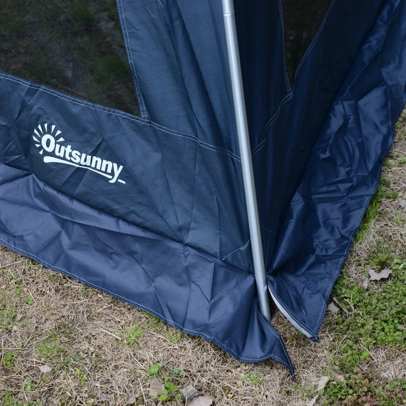 Outsunny Carpa tipo Avancé Plegable para Camping - Azul Oscuro - Tela Oxford 210D - 365x365x220cm